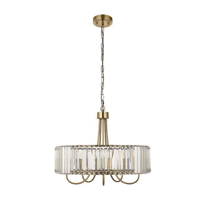 Berenice 5 light pendant  - brass and glass