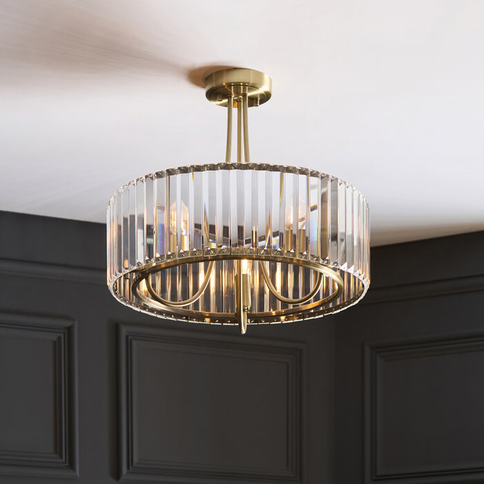 Berenice 3 light semi  flush - brass and glass