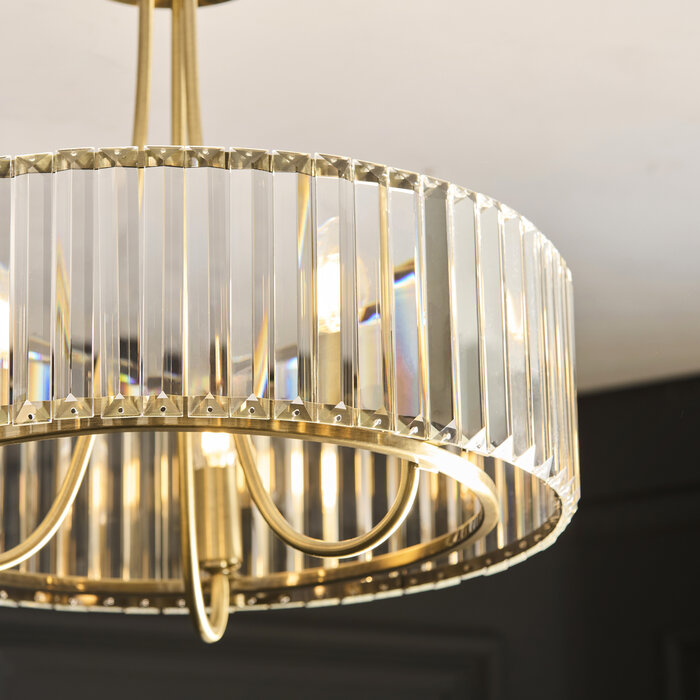 Berenice 3 light semi  flush - brass and glass