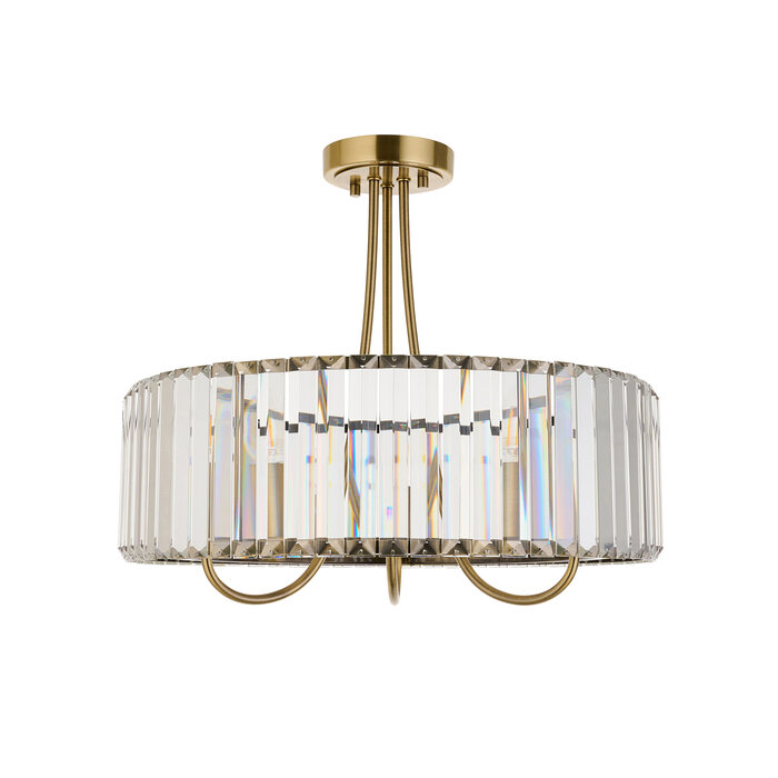 Berenice 3 light semi  flush - brass and glass