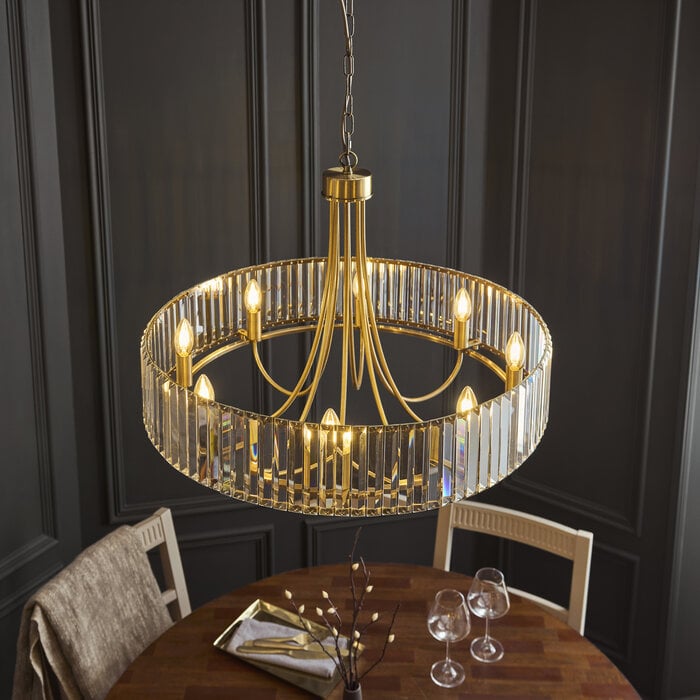 Berenice 8 light pendant  - brass and glass