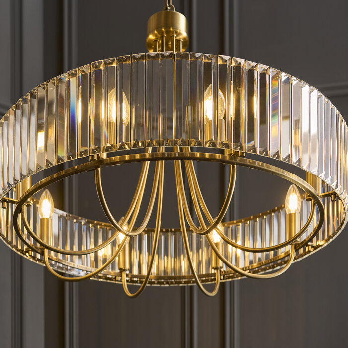 Berenice 8 light pendant  - brass and glass