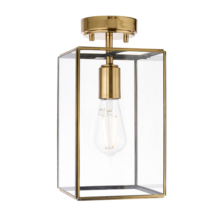 Small Hallway Ceiling Light - Alvo Flush - Brass and  Glass