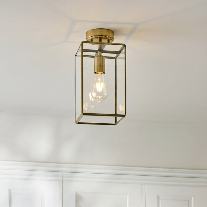 Small Hallway Ceiling Light - Alvo Flush - Brass and  Glass