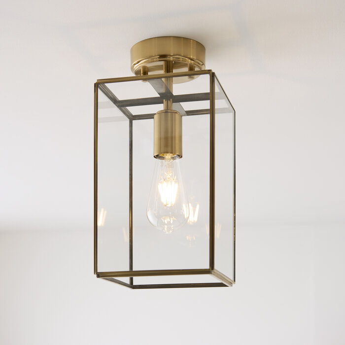 Small Hallway Ceiling Light - Alvo Flush - Brass and  Glass