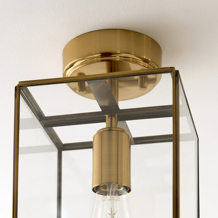 Small Hallway Ceiling Light - Alvo Flush - Brass and  Glass