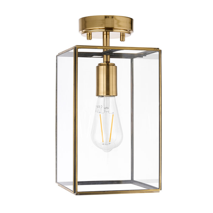 Small Hallway Ceiling Light - Alvo Flush - Brass and  Glass