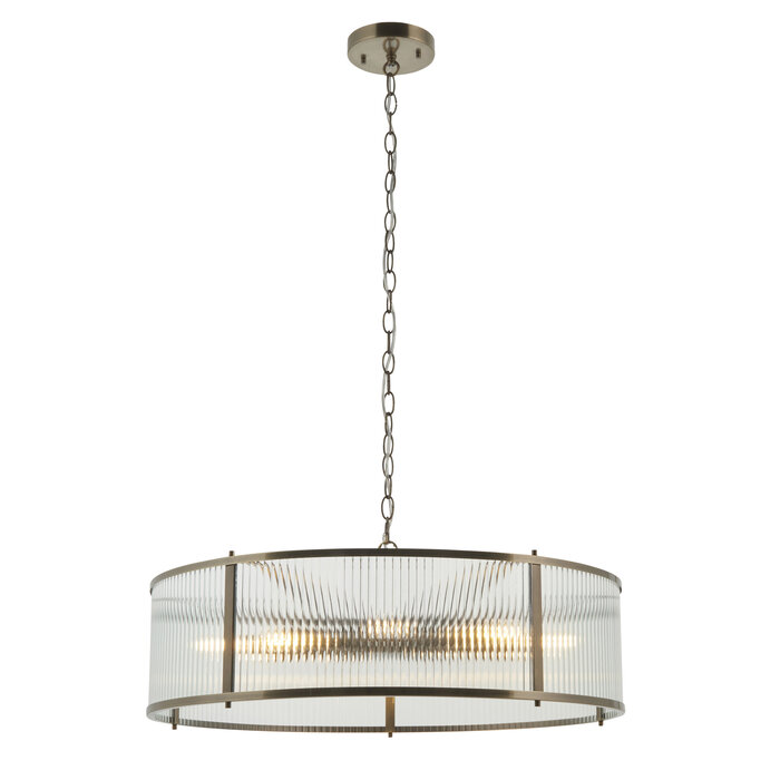 Morgan Ribbed Glass Large Single Tier Chandelier - Antique Brass