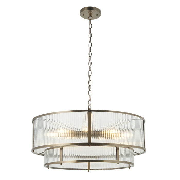 Morgan Large Ribbed Glass Chandelier - Antique Brass