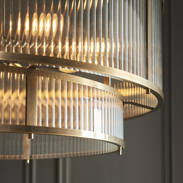 Morgan Large Ribbed Glass Chandelier - Antique Brass