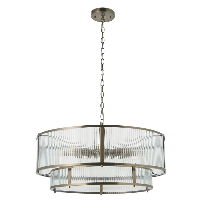 Morgan Large Ribbed Glass Chandelier - Antique Brass