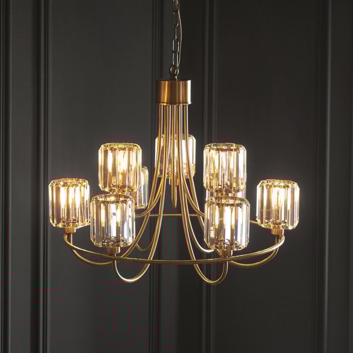Berenice 9 light tiered chandelier pendant - brass and glass