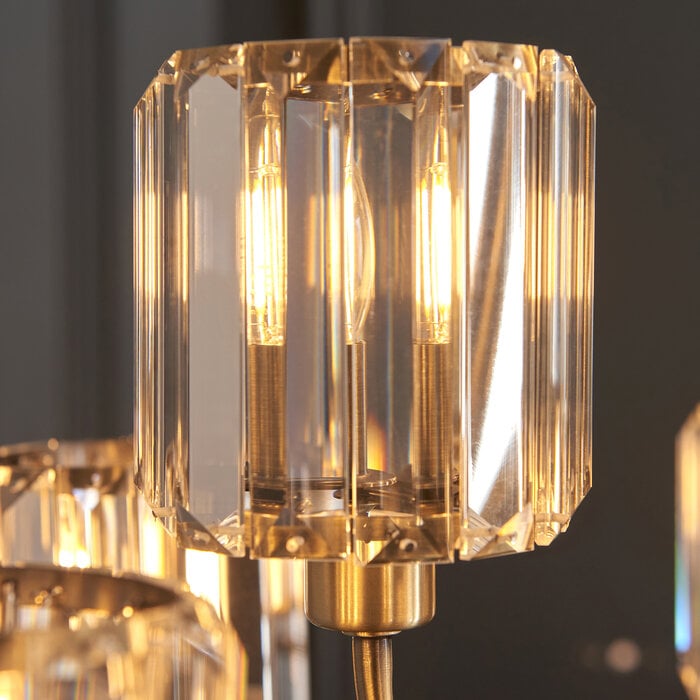 Berenice 9 light tiered chandelier pendant - brass and glass