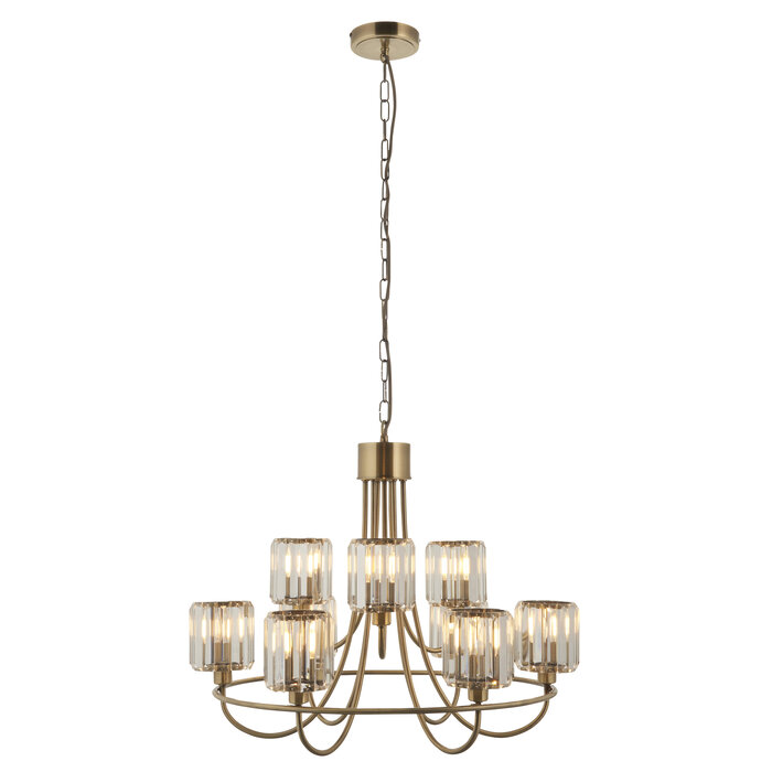 Berenice 9 light tiered chandelier pendant - brass and glass
