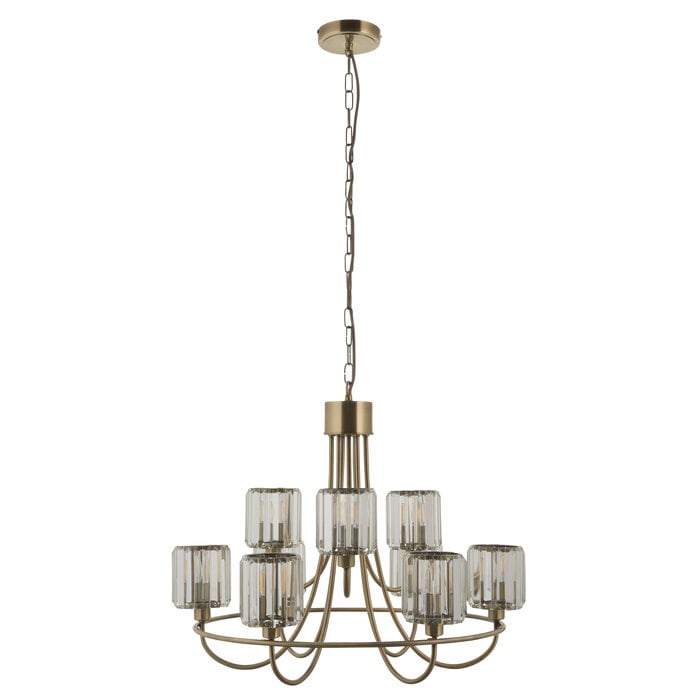 Berenice 9 light tiered chandelier pendant - brass and glass