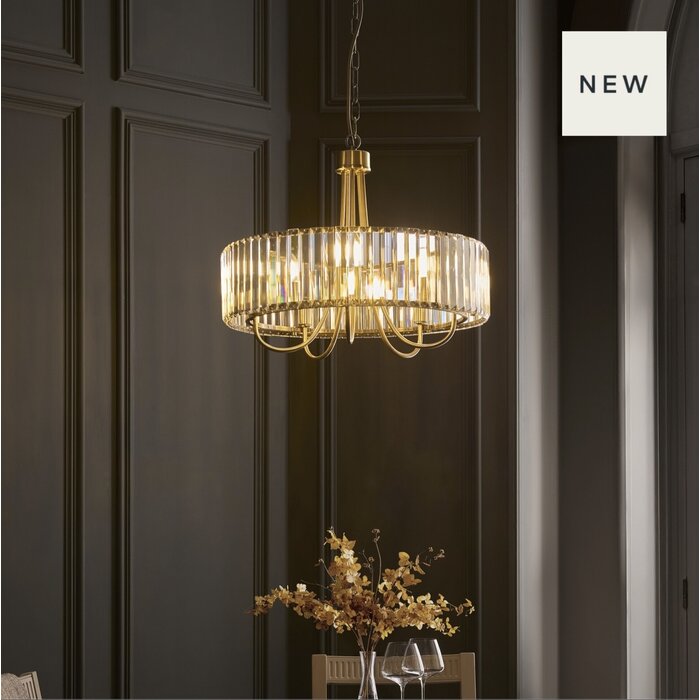 Berenice 5 light pendant  - brass and glass
