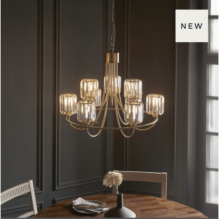 Berenice 9 light tiered chandelier pendant - brass and glass