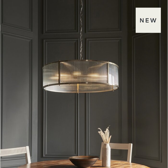 Morgan Ribbed Glass Large Single Tier Chandelier - Antique Brass