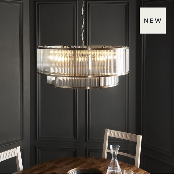 Morgan Large Ribbed Glass Chandelier - Antique Brass