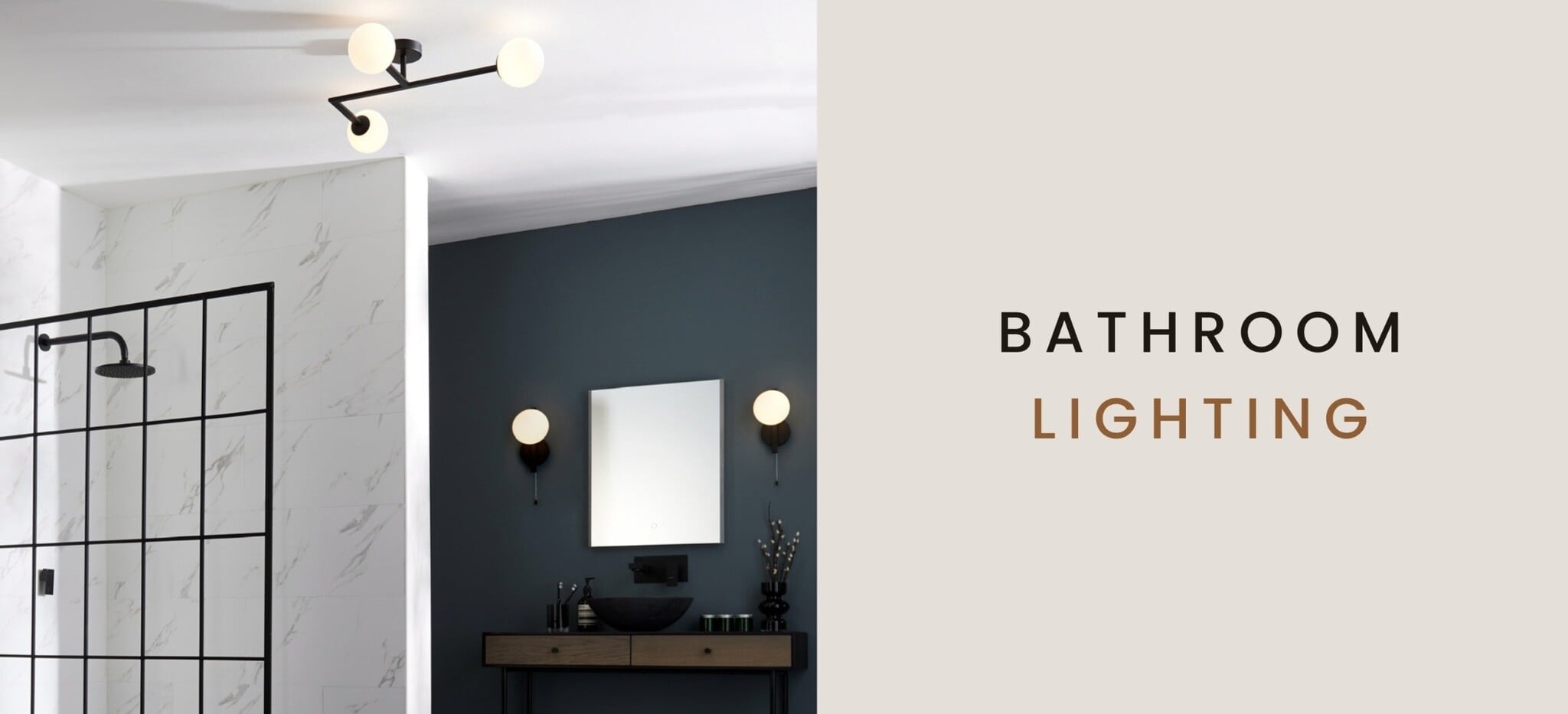 Modern bathroom lighting with ceiling lights and wall lights in a contemporary bathroom design