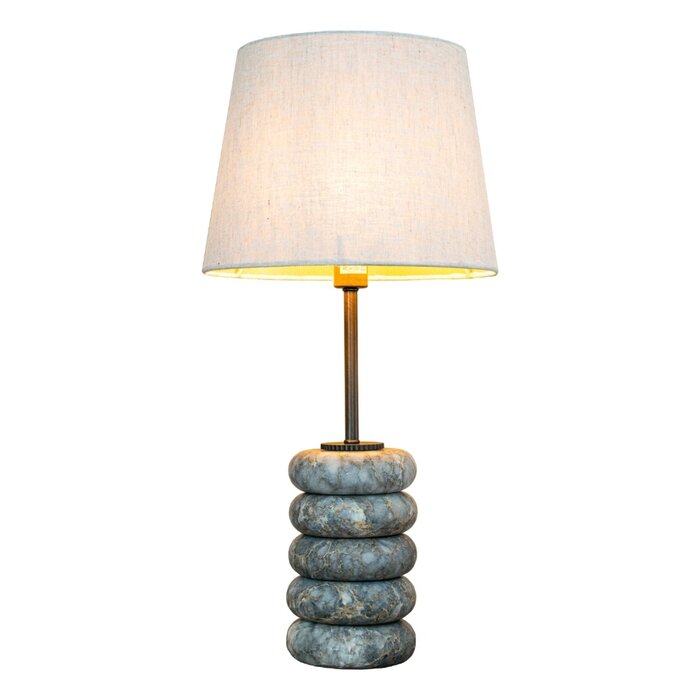 Lapis Table Lamp -  Alabaster and Bronze with Linen Mix Shade