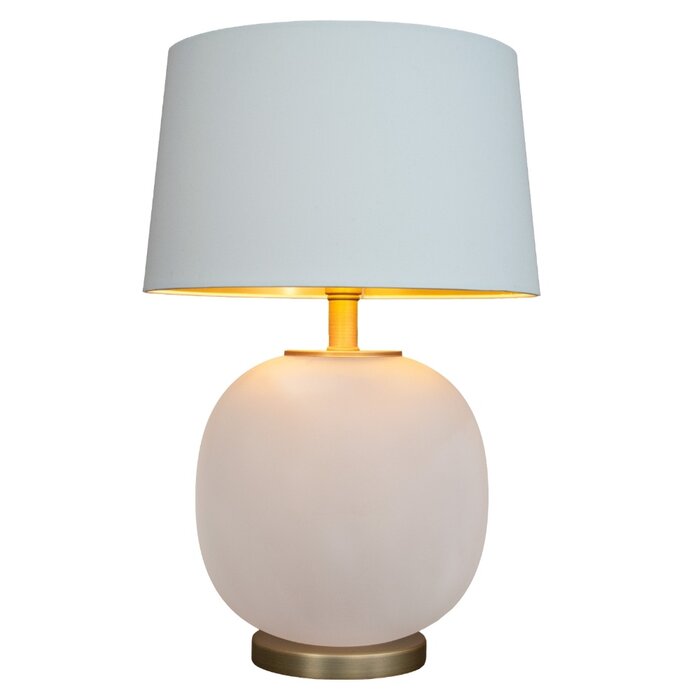 Luna Table Lamp -  Frosted White Glass and  Brass with Opal Shade with Gold Lining