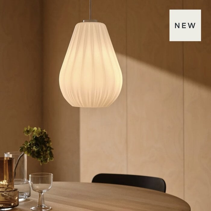 Sallino — Pleated Opal Glass Pendant Light — White — 24cm