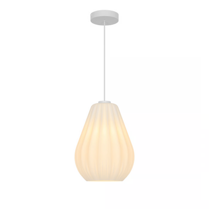 Sallino — Pleated Opal Glass Pendant Light — White — 24cm