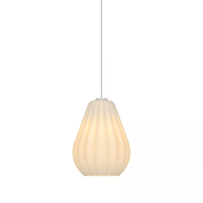 Sallino — Pleated Opal Glass Pendant Light — White — 24cm