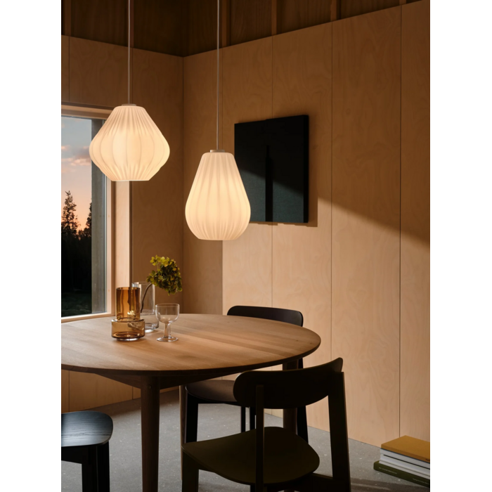 Sallino — Pleated Opal Glass Pendant Light — White — 24cm