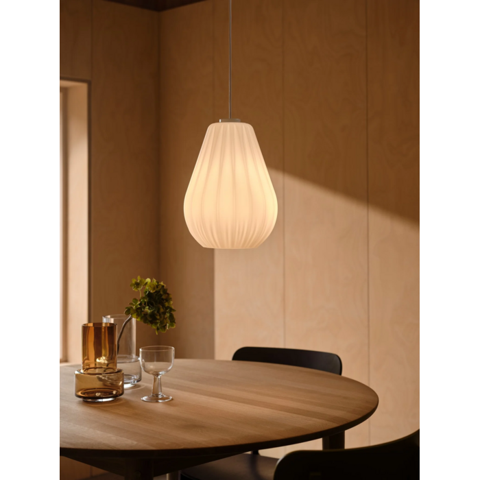 Sallino — Pleated Opal Glass Pendant Light — White — 24cm