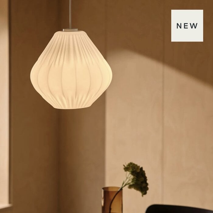 Maluca — Pleated Opal Glass Pendant Light — White — 29cm