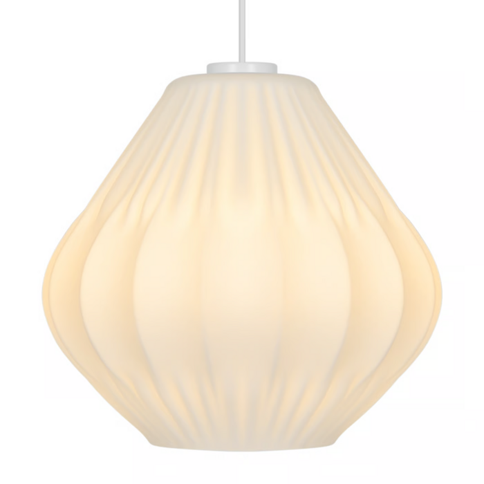 Maluca — Pleated Opal Glass Pendant Light — White — 29cm