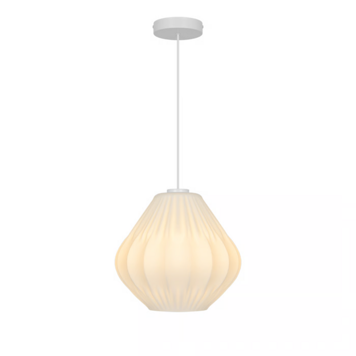 Maluca — Pleated Opal Glass Pendant Light — White — 29cm