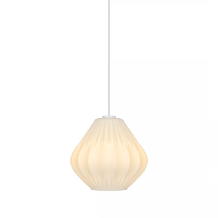 Maluca — Pleated Opal Glass Pendant Light — White — 29cm