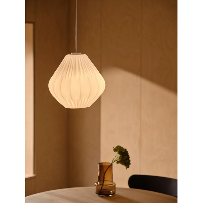 Maluca — Pleated Opal Glass Pendant Light — White — 29cm