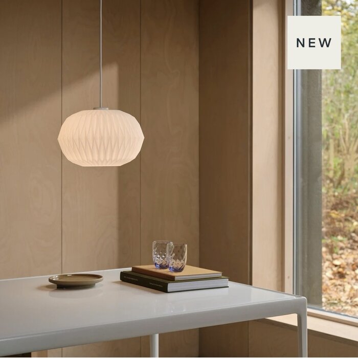 Aviana — Pleated Opal Glass Pendant Light — White — 30cm