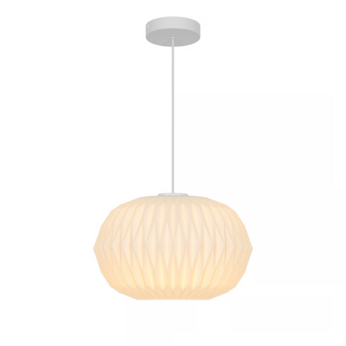 Aviana — Pleated Opal Glass Pendant Light — White — 30cm
