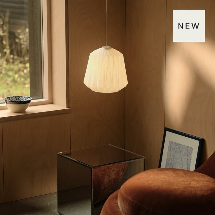 Elbie — Pleated Opal Glass Pendant Light — White — 24cm