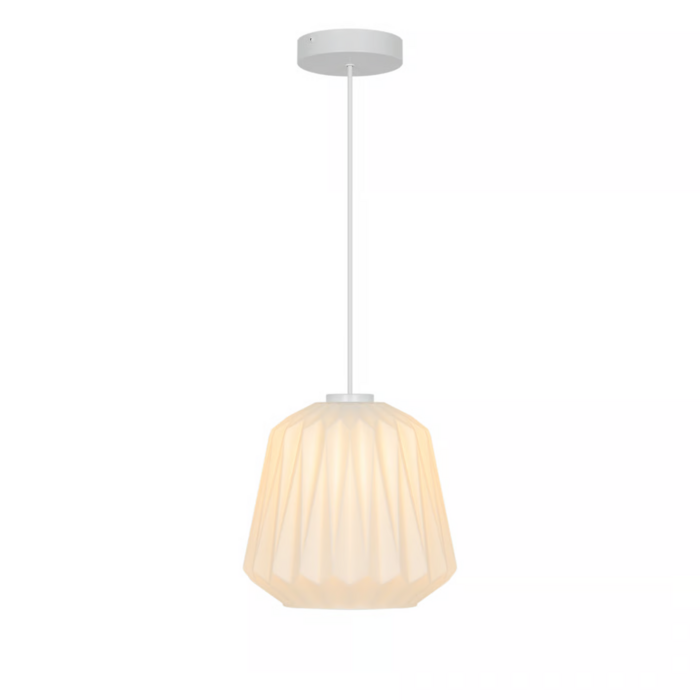 Elbie — Pleated Opal Glass Pendant Light — White — 24cm