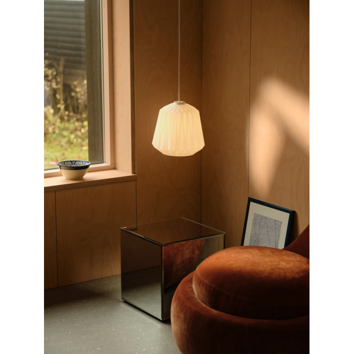 Elbie — Pleated Opal Glass Pendant Light — White — 24cm