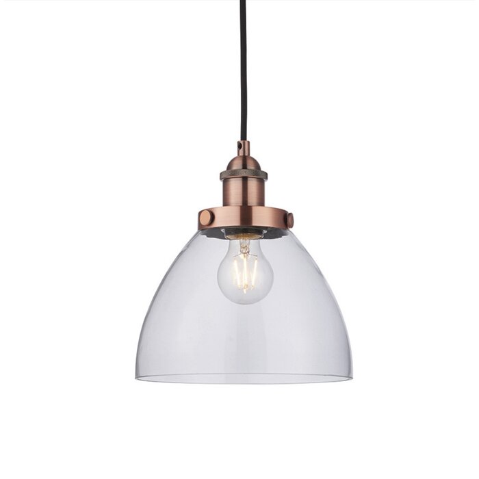 Resto — Industrial Clear Glass Pendant Light — Brushed Copper — 22cm