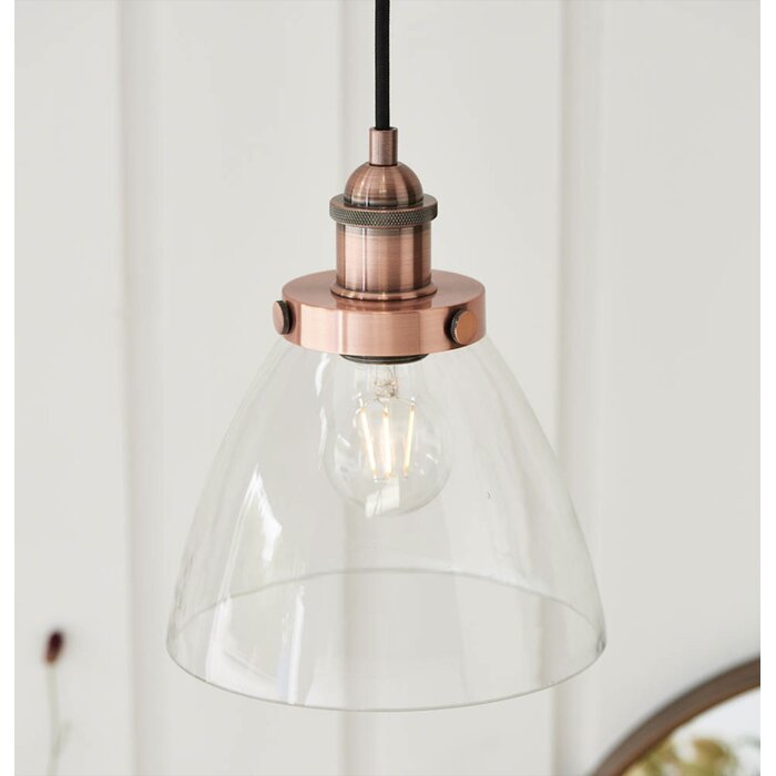 Resto — Industrial Clear Glass Pendant Light — Brushed Copper — 22cm