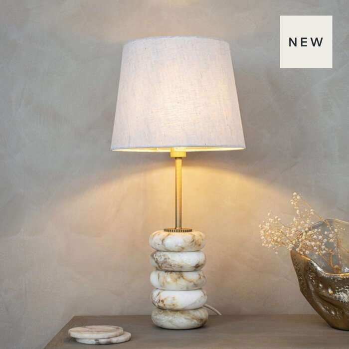 Lapis Cream Table Lamp - Marble and Brass with Linen Mix Shade