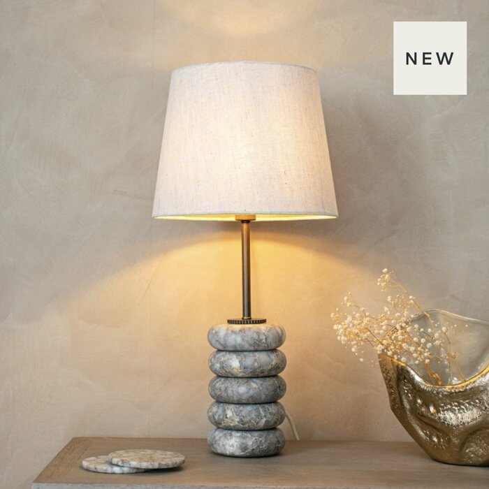 Lapis Table Lamp -  Alabaster and Bronze with Linen Mix Shade