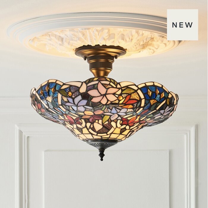 Sullivan — Tiffany Style Semi Flush Ceiling Light — Stained Glass — 40cm