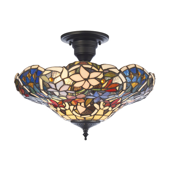 Sullivan — Tiffany Style Semi Flush Ceiling Light — Stained Glass — 40cm