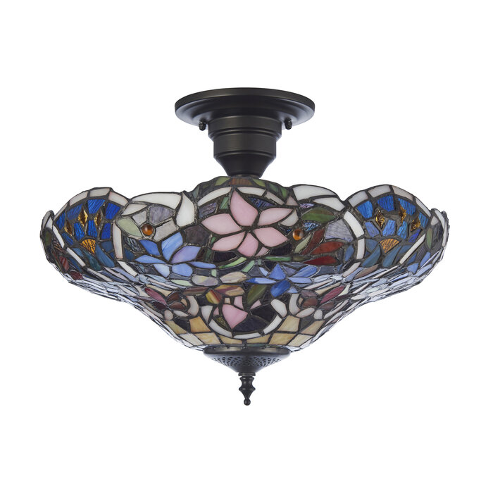 Sullivan — Tiffany Style Semi Flush Ceiling Light — Stained Glass — 40cm