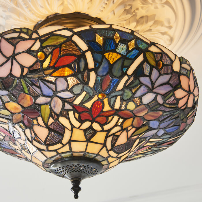 Sullivan — Tiffany Style Semi Flush Ceiling Light — Stained Glass — 40cm