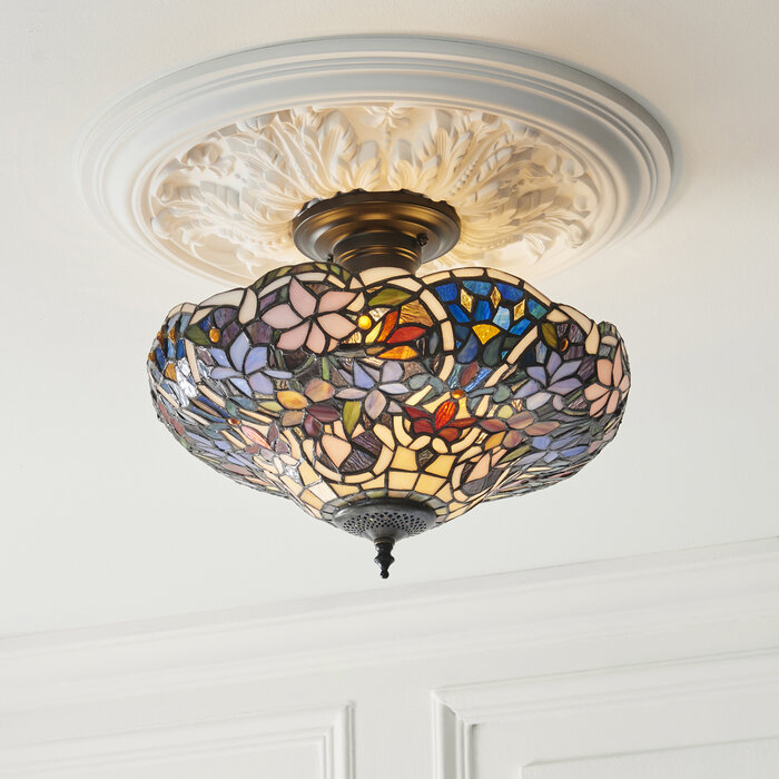 Sullivan — Tiffany Style Semi Flush Ceiling Light — Stained Glass — 40cm